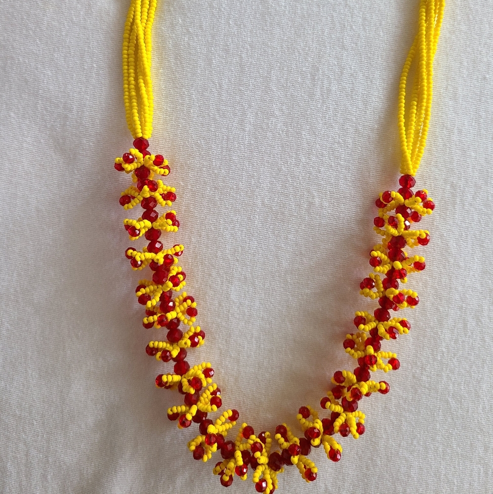 Handmade necklace 17 inches,  yellow and red